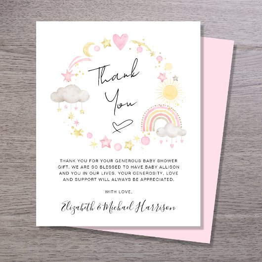 バジェットボホーベビーガールシャワーサンキューカード