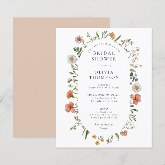 バジェットボホ春ワイルドフラワーアーチブライダルシャワー (正面/裏面)