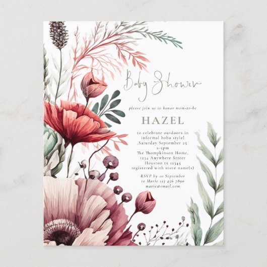 バジェットボホ花模様バーガンディーセージ赤ちゃんシャワー (正面)