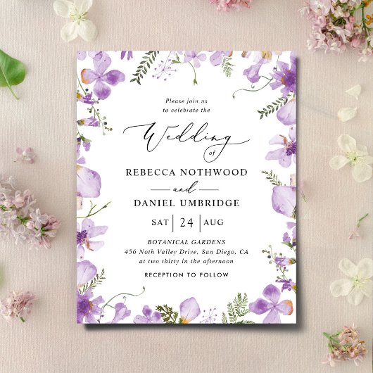 バジェットボモダンーラベンダー結婚式招待状