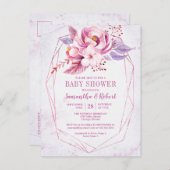 バジェットボーバラ金ゴールドフローラピンクベビーシャワー インビテーションポストカード (正面/裏面)