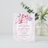 バジェットボーバラ金ゴールドフローラピンクベビーシャワー インビテーションポストカード (スタンド正面)