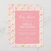 バジェットボーフローラバラピンクベビーシャワー招待状 (正面/裏面)