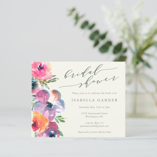 バジェットボーホウォーターカラーフラワーブライダルシャワー招待状 (スタンド正面)