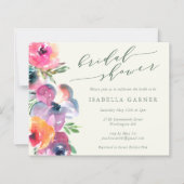 バジェットボーホウォーターカラーフラワーブライダルシャワー招待状 (正面)