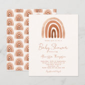 バジェットボーホウォーターカラーレインボーベビーシャワー招待状 (正面/裏面)
