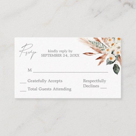 バジェットボーホコッパーPampasフローラ3SMいいえ食事RSVP エンクロージャーカード (正面)