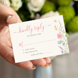 バジェットボーホワイルドフラワーウェディングRSVP ノートカード