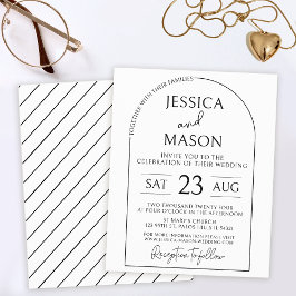 バジェットボーホーアーチ白黒結婚式招待状