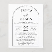 バジェットボーホーアーチ白黒結婚式招待状 (正面)