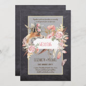 バジェットボーホーウッドランドキツネ結婚フローラモダン 招待状 (正面/裏面)