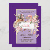 バジェットボーホーウッドランドキツネ結婚フローラモダン 招待状 (正面/裏面)