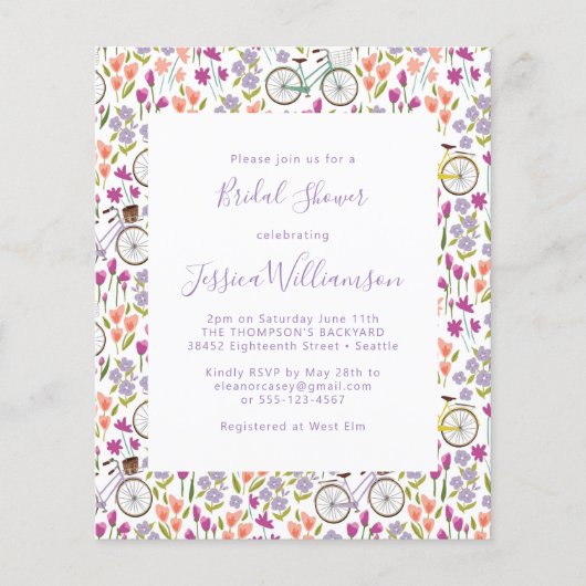 バジェットボーホー自転車フローラスクリプトブライダルシャワー (正面)