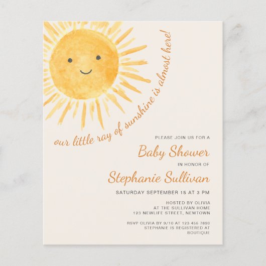 バジェットボーレイオブサンシャインベビーシャワー招待状 (正面)