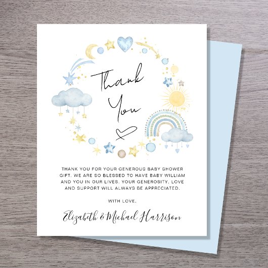 バジェットボー男の赤ちゃんシャワーサンキューカード