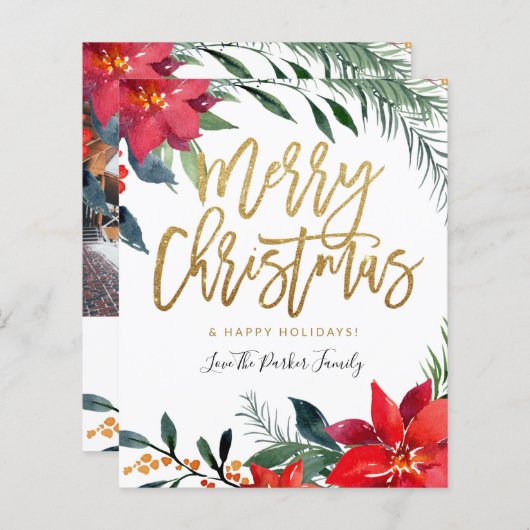 バジェットポインセチアフローラ写真グリッタークリスマス (正面/裏面)