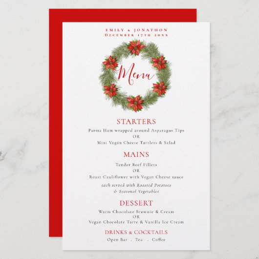 バジェットポインセチアリース結婚クリスマスメニュー (正面/裏面)