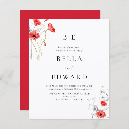 バジェットポピーレッドシックフローラモノグラム結婚ズ (正面/裏面)