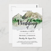 バジェットマウンテンレイクウォーターカラー結婚式招待状 ポストカード (正面/裏面)