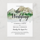 バジェットマウンテンレイクウォーターカラー結婚式招待状 ポストカード (正面)