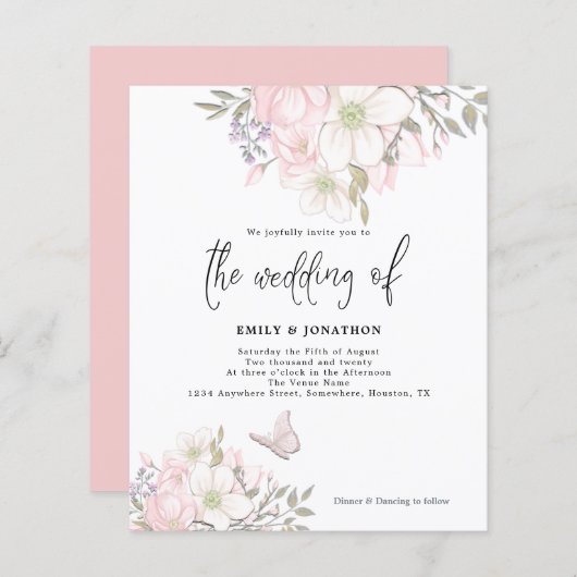 バジェットマグノリアバタフライ結婚式招待状 (正面/裏面)