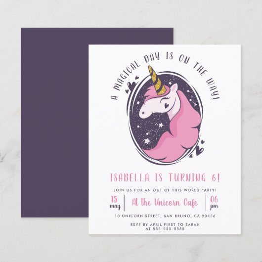 バジェットマジカル金ゴールドグリッターユニコーンバースデーパーティー (正面/裏面)