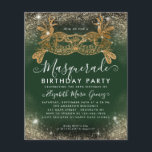 バジェットマスカレードグリーン金ゴールドグラムグリッター誕生日<br><div class="desc">Glam Masqueradeエメラルドグリーン金ゴールドグリッタースパークルダスト誕生日パーティー招待</div>