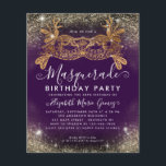 バジェットマスカレードパープル金ゴールドグリッター誕生日<br><div class="desc">Glam仮装パープルモダンバイオレットラベンダープラム金ゴールドグリッタースパークルダスト誕生日パーティー招待</div>