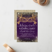 バジェットマスカレードパープル金ゴールドグリッター誕生日 ノートカード (正面/裏面インサイチュ)