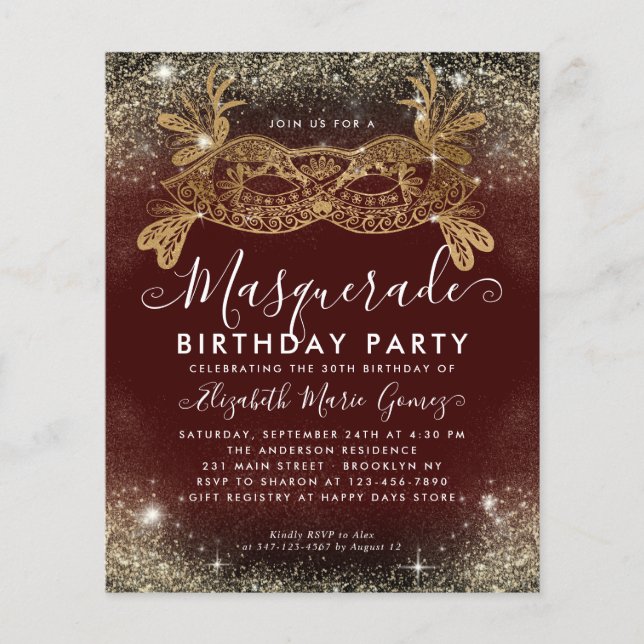 バジェットマスカレードブルゴーニュ金ゴールドグリッター誕生日 (正面)