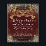 バジェットマスカレードブルゴーニュ金ゴールドグリッター誕生日<br><div class="desc">Glam Masquerade Burgundy Maroon赤い金ゴールドグリッタースパークルダスト誕生日パーティーへの招待</div>