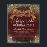 バジェットマスカレードブルゴーニュ金ゴールドグリッター誕生日<br><div class="desc">Glam Masquerade Burgundy Maroon赤い金ゴールドグリッタースパークルダスト誕生日パーティーへの招待</div>