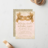 バジェットマスカレード赤面ピンク金ゴールドグリッター誕生日 ノートカード (正面/裏面インサイチュ)