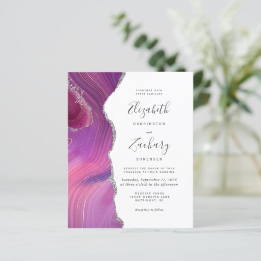 バジェットマゼンタシルバー瑪瑙結婚式招待状 (スタンド正面)