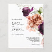 バジェットマゼンタフラワーモダン結婚式招待状 (正面)