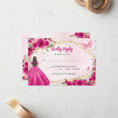 バジェットマゼンタホットピンク金ゴールドフローラプリンセスRSVP ノートカード (正面/裏面インサイチュ)