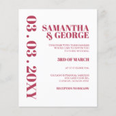 バジェットマゼンダモダンレトロ結婚式招待状 (正面)