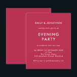 バジェットマゼン結婚タの夕べパーティー招待状<br><div class="desc">ご注意ください予算の範囲内でこのサイズ（4.5 x 5.6インチ）に対して選択する2つの紙オプションがある。この製品には、葉書と同じ厚さの110 gsmのカード素材であるセミグロスを強くお勧めする。Satinオプションは80gsmの非常に薄い紙である。デフォルトは半光沢に設定されている。1枚につき1枚の招待状がある。シンプルタイポグラフィマゼン結婚タ夕べパーティの招待状。詳細に文字をパーソナライズする簡単と、必要な各面のタイポグラフィと背景の色を変更するもしは、さらにオプションを使用して任意の選択に変更カスタマイズできます。</div>