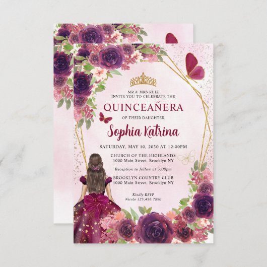 バジェットマルーンレッド金ゴールドフローラプリンセスキンセアニラ ノートカード (正面/裏面)