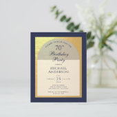 バジェットマン70th誕生日ネイビーブルー金ゴールド招待状 (スタンド正面)