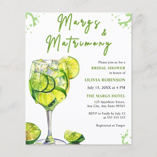 バジェットマーガアンドマトリモニーブライダルシャワー招待状 (正面)