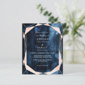 バジェットマーブルネイビーブルー金ゴールド結婚式招待状 (スタンド正面)