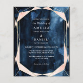 バジェットマーブルネイビーブルー金ゴールド結婚式招待状 (正面)