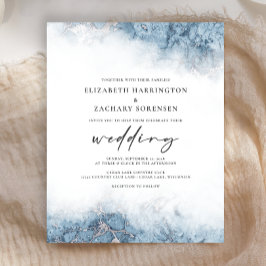 バジェットマーブルブルーシルバー結婚式招待状