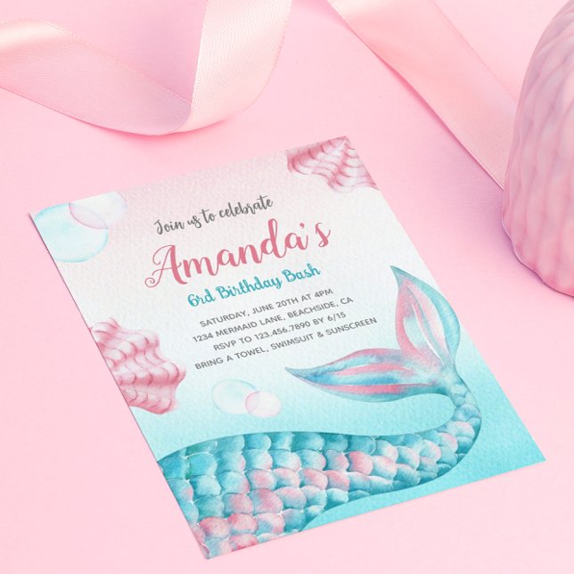 バジェットマーメイドウォーターカラー誕生日招待状 (クリエイターアップロード済み)