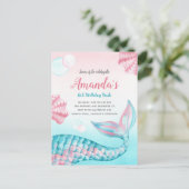 バジェットマーメイドウォーターカラー誕生日招待状 ポストカード (スタンド正面)