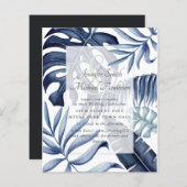 バジェットミッドナイトブルー葉結婚式招待状 (正面/裏面)