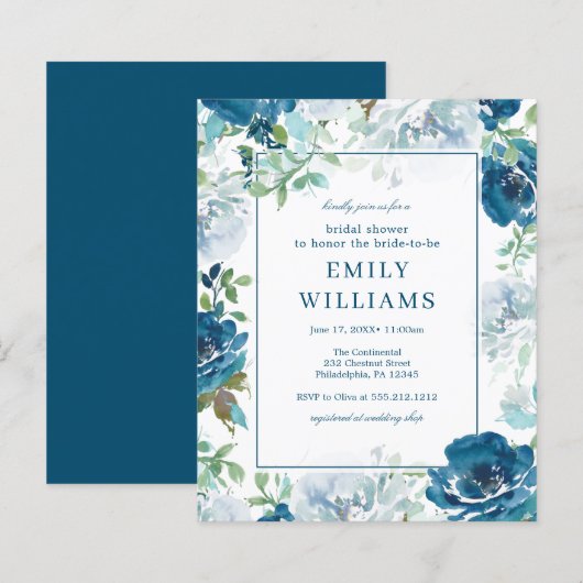 バジェットミッドナイト開花ブライダルシャワー招待 (正面/裏面)