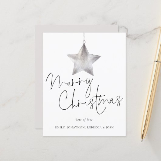バジェットミニマリストのシルバースターメリークリスマスカード (正面/裏面インサイチュ)