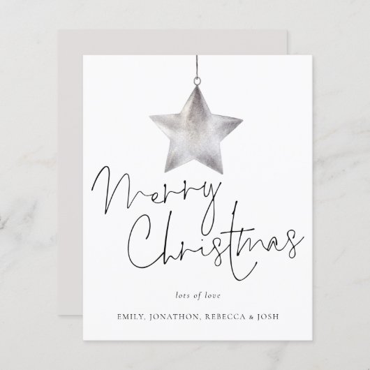 バジェットミニマリストのシルバースターメリークリスマスカード (正面/裏面)
